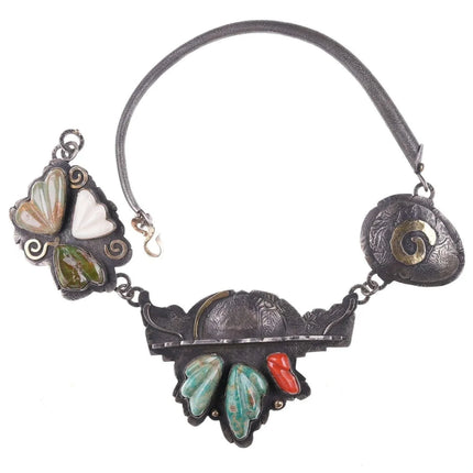 Jolene Eustace (Cochiti/Zuni) 18k/14k/sterling Carved Turquoise, coral, and shel - Estate Fresh Austin