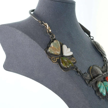 Jolene Eustace (Cochiti/Zuni) 18k/14k/sterling Carved Turquoise, coral, and shel - Estate Fresh Austin