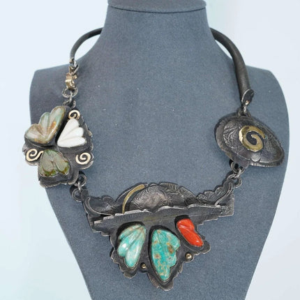 Jolene Eustace (Cochiti/Zuni) 18k/14k/sterling Carved Turquoise, coral, and shel - Estate Fresh Austin