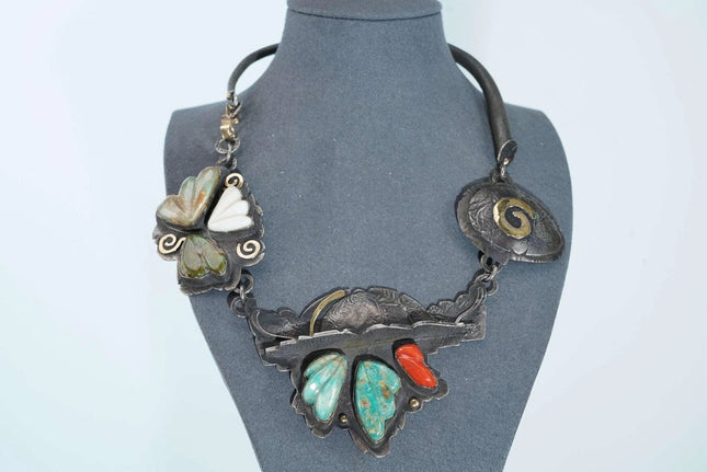 Jolene Eustace (Cochiti/Zuni) 18k/14k/sterling Carved Turquoise, coral, and shel - Estate Fresh Austin