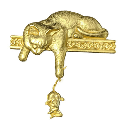 Jonette Jewelry Gold Tone Cat and Mouse Brooch pin - Estate Fresh Austin