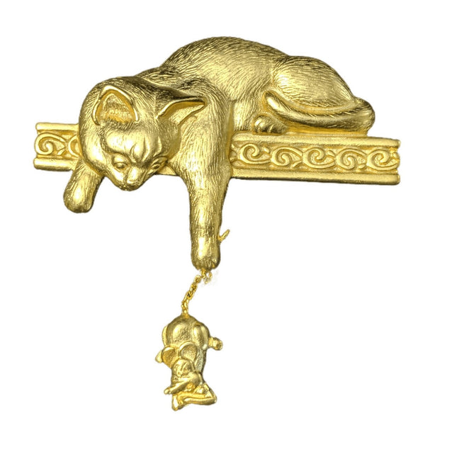 Jonette Jewelry Gold Tone Cat and Mouse Brooch pin - Estate Fresh Austin