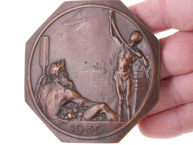 Josuë Dupon (Belgian, 1864-1935) Art deco universal exposition Anvers 1930 medal - Estate Fresh Austin