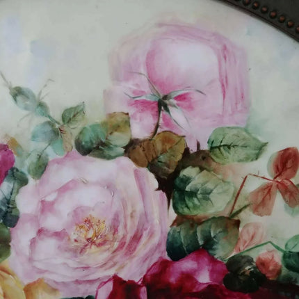 JPL Limoges Porcelain Plaque Jean Pouyat C.1900 Artist Signed 18" With Roses an - Estate Fresh Austin