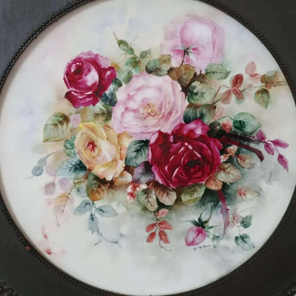JPL Limoges Porcelain Plaque Jean Pouyat C.1900 Artist Signed 18" With Roses an - Estate Fresh Austin