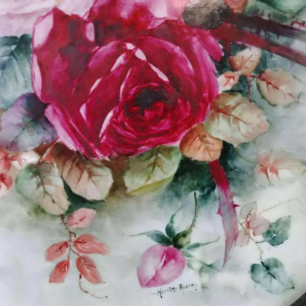 JPL Limoges Porcelain Plaque Jean Pouyat C.1900 Artist Signed 18" With Roses an - Estate Fresh Austin