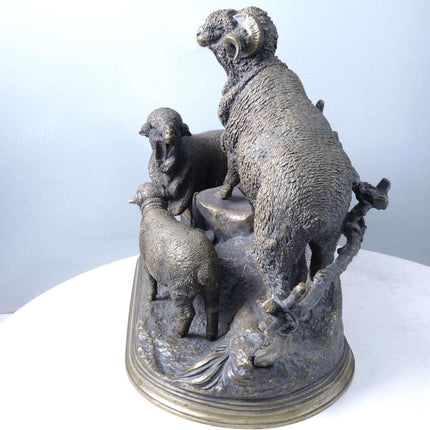 Jules Moigniez (1835 - 1894) Bronze Merino Ram and Sheep Sculpture - Estate Fresh Austin