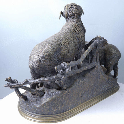 Jules Moigniez (1835 - 1894) Bronze Merino Ram and Sheep Sculpture - Estate Fresh Austin