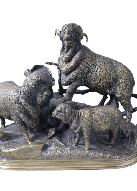 Jules Moigniez (1835 - 1894) Bronze Merino Ram and Sheep Sculpture - Estate Fresh Austin