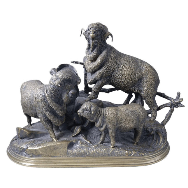 Jules Moigniez (1835 - 1894) Bronze Merino Ram and Sheep Sculpture - Estate Fresh Austin