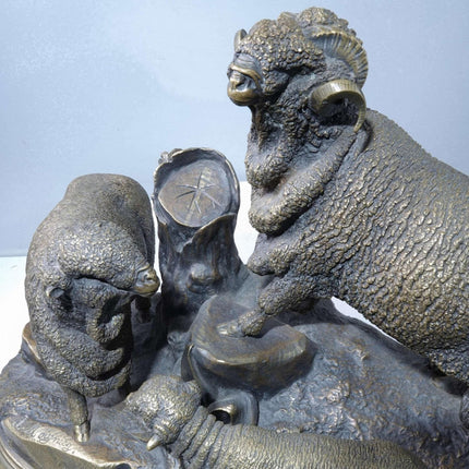 Jules Moigniez (1835 - 1894) Bronze Merino Ram and Sheep Sculpture - Estate Fresh Austin