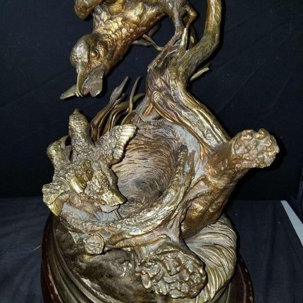 Jules Moigniez Bronze (1835 - 1894) Bird Feeding Chicks Sculpture 21" x 13" - Estate Fresh Austin