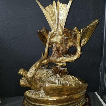 Jules Moigniez Bronze (1835 - 1894) Bird Feeding Chicks Sculpture 21" x 13" - Estate Fresh Austin