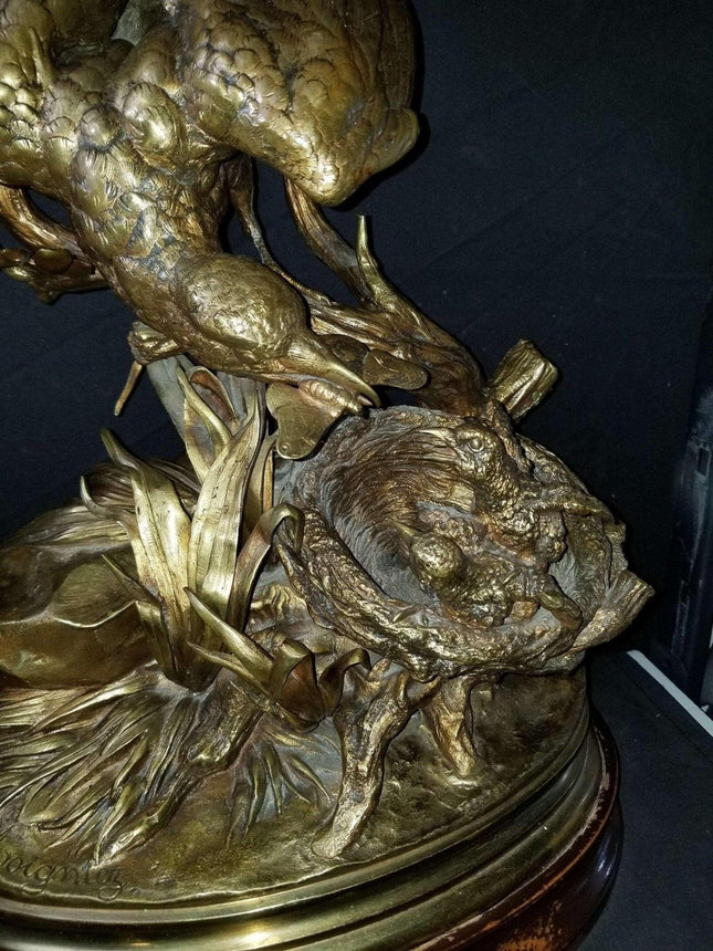 Jules Moigniez Bronze (1835-1894) Bird Feeding Chicks Sculpture 21" x 13" - Estate Fresh Austin