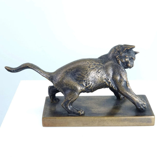 Julius Heinrich HAHNEL (1823-1909) Bronze Playful Cat - Estate Fresh Austin