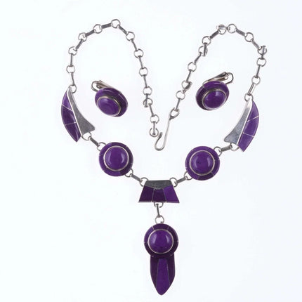 Julius Manuelito Southwestern Sterling purple stone channel inlay necklace and e - Estate Fresh Austin
