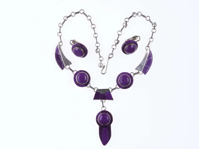 Julius Manuelito Southwestern Sterling purple stone channel inlay necklace and e - Estate Fresh Austin