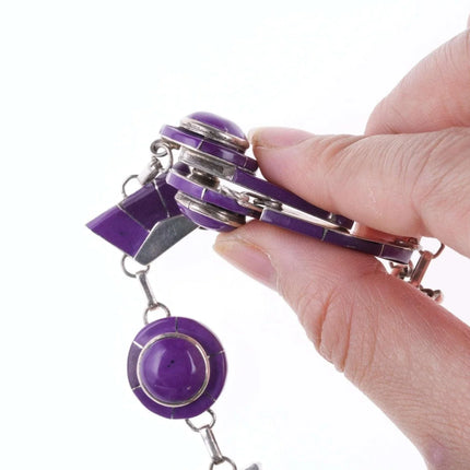 Julius Manuelito Southwestern Sterling purple stone channel inlay necklace and e - Estate Fresh Austin