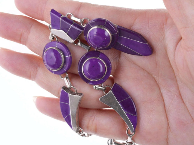 Julius Manuelito Southwestern Sterling purple stone channel inlay necklace and e - Estate Fresh Austin