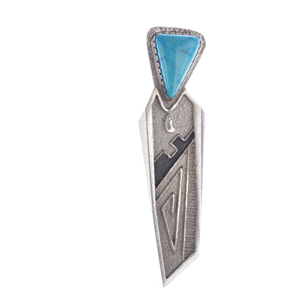 Kee Nez Navajo Tufa cast sterling modernist pendant/pin with turquoise - Estate Fresh Austin