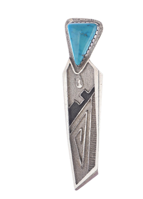 Kee Nez Navajo Tufa cast sterling modernist pendant/pin with turquoise - Estate Fresh Austin