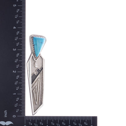 Kee Nez Navajo Tufa cast sterling modernist pendant/pin with turquoise - Estate Fresh Austin