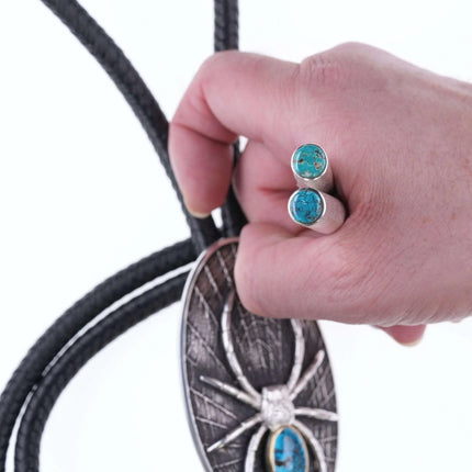 Kelsey Jimmie Navajo 18k Accented Sterling and turquoise Oversized spider bolo t - Estate Fresh Austin