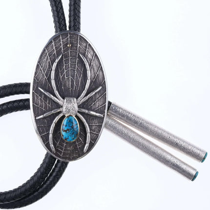 Kelsey Jimmie Navajo 18k Accented Sterling and turquoise Oversized spider bolo t - Estate Fresh Austin