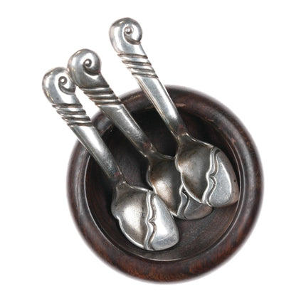 Kenneth Begay Navajo White Hogan Modernist Sterling salt spoons/ironwood bowl - Estate Fresh Austin