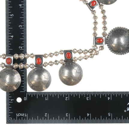 1980's Kenny Mcneilley Sterling, coral, silver half dollar US currency necklace - Estate Fresh Austin