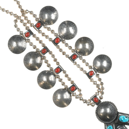 1980's Kenny Mcneilley Sterling, coral, silver half dollar US currency necklace - Estate Fresh Austin