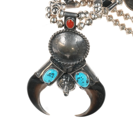 1980's Kenny Mcneilley Sterling, coral, silver half dollar US currency necklace - Estate Fresh Austin