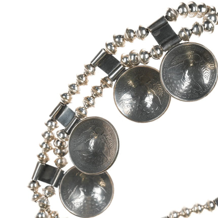 1980's Kenny Mcneilley Sterling, coral, silver half dollar US currency necklace - Estate Fresh Austin