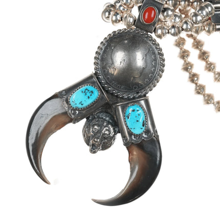 1980's Kenny Mcneilley Sterling, coral, silver half dollar US currency necklace - Estate Fresh Austin