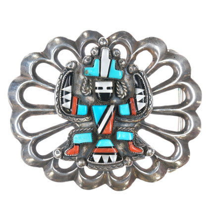 Kenny Yazzie Native American sterling knifewing multi - stone inlay belt buckle - Estate Fresh Austin