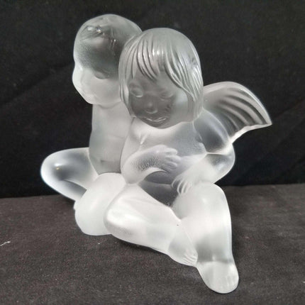 Lalique Twin Angels Figures 4.25" wide x 3.5" tall - Estate Fresh Austin