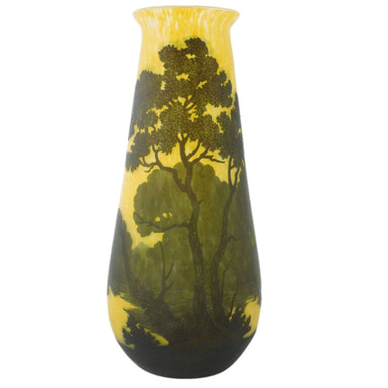 Large 1920's Muller Frères Cameo Glass Landscape vase - Estate Fresh Austin