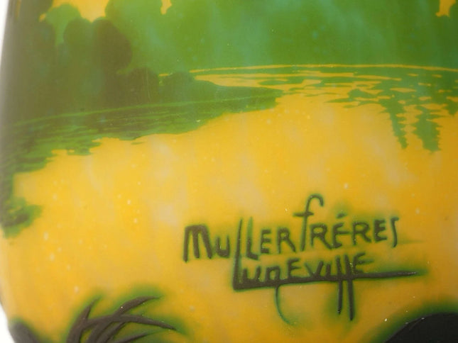 Large 1920's Muller Frères Cameo Glass Landscape vase - Estate Fresh Austin