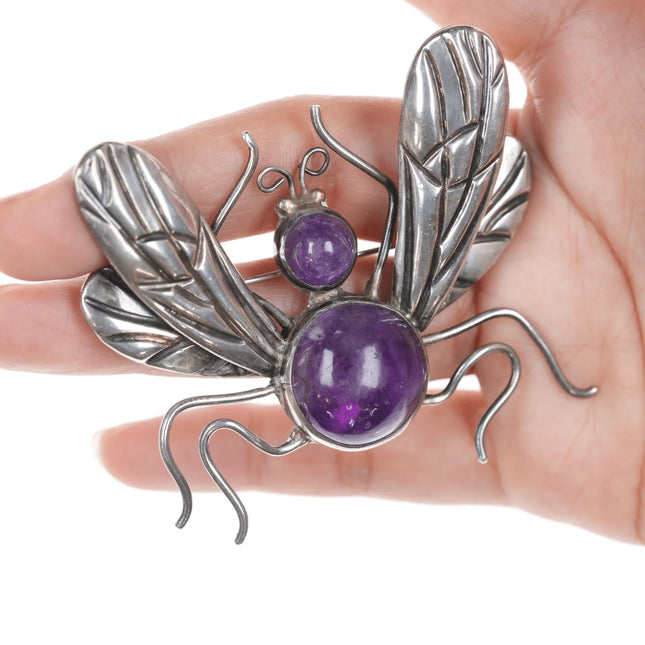 Large 1950's Sterling Los Castillo Amethyst fly pin - Estate Fresh Austin