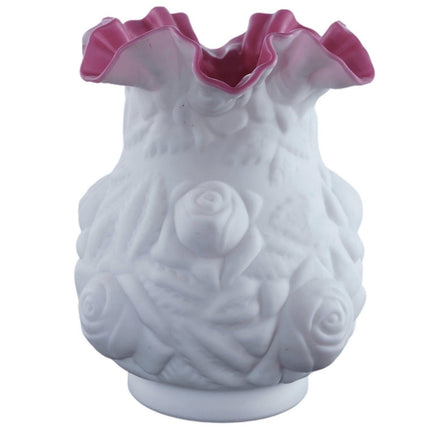 Large 1960's Fenton Puffy Rose Cranberry Satin Cased milk glass vase - Estate Fresh Austin