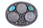 Large 1964 Native American sterling/turquoise Silver half dollar belt buckle - Estate Fresh Austin