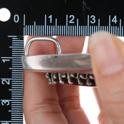 Large 1970's Brutalist Sterling Modernist pendant with Chrysoberyl Cat's eye stone - Estate Fresh Austin