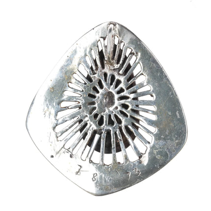 Large 1970's Brutalist Sterling Modernist pendant with Chrysoberyl Cat's eye stone - Estate Fresh Austin