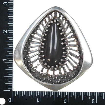 Large 1970's Brutalist Sterling Modernist pendant with Chrysoberyl Cat's eye stone - Estate Fresh Austin