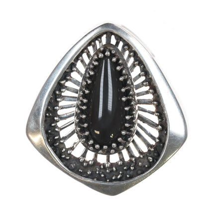 Large 1970's Brutalist Sterling Modernist pendant with Chrysoberyl Cat's eye stone - Estate Fresh Austin