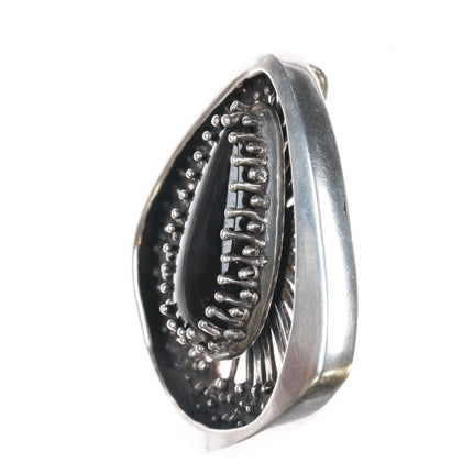 Large 1970's Brutalist Sterling Modernist pendant with Chrysoberyl Cat's eye stone - Estate Fresh Austin