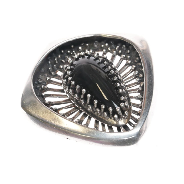 Large 1970's Brutalist Sterling Modernist pendant with Chrysoberyl Cat's eye stone - Estate Fresh Austin