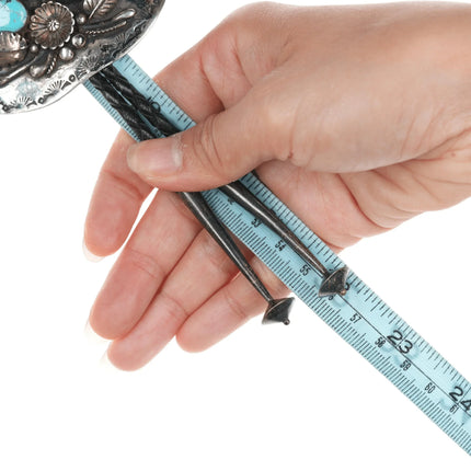 Large 1970's Native American silver and turquoise bolo tie - Estate Fresh Austin