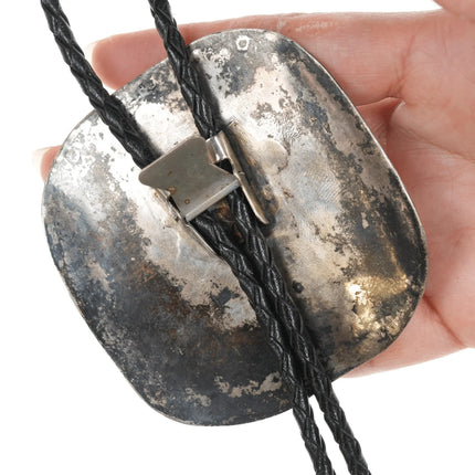 Large 1970's Native American silver and turquoise bolo tie - Estate Fresh Austin