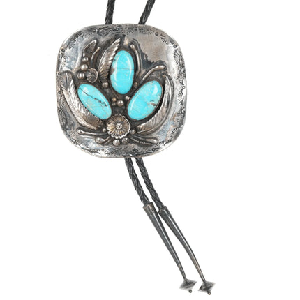 Large 1970's Native American silver and turquoise bolo tie - Estate Fresh Austin